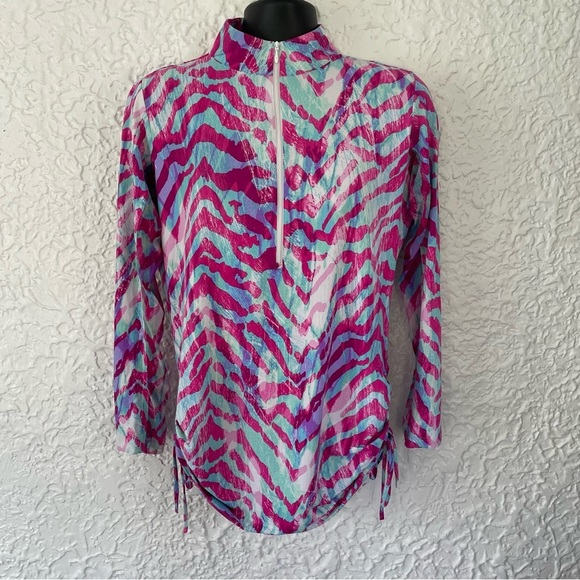 IBKUL Long Sleeve Mock Neck Quarter Zip Lightweight Golf Shirt Zebra Print L - Picture 2 of 8